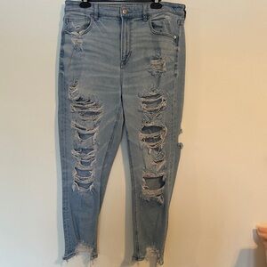 American Eagle Light Blue Distressed Mom Jeans
